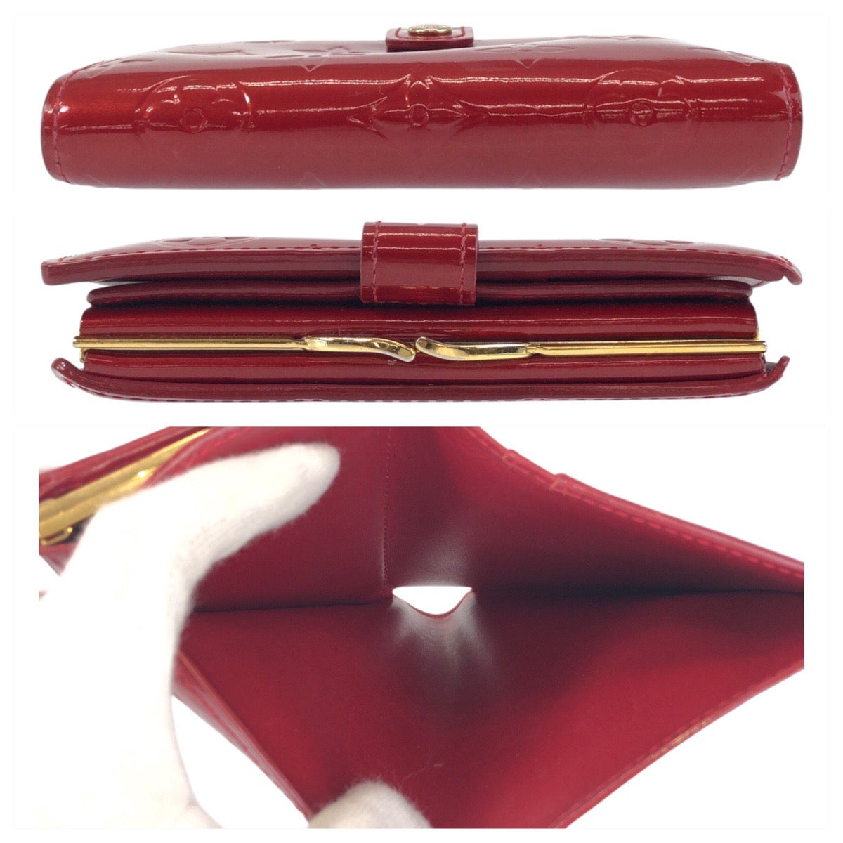 LOUIS VUITTON Bifold Wallet M93528 enamel Red Gold Metal Folding wallet Compact wallet Vernis Portefeuille Viennoiserie Women Used Authentic
