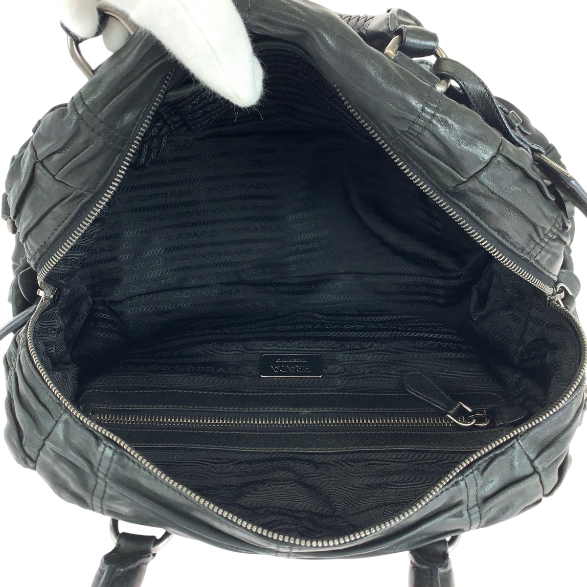 PRADA Handbag Nylon Black SilverMetal Handbag Shoulder Bag Test Triangle With logo Women Used Authentic