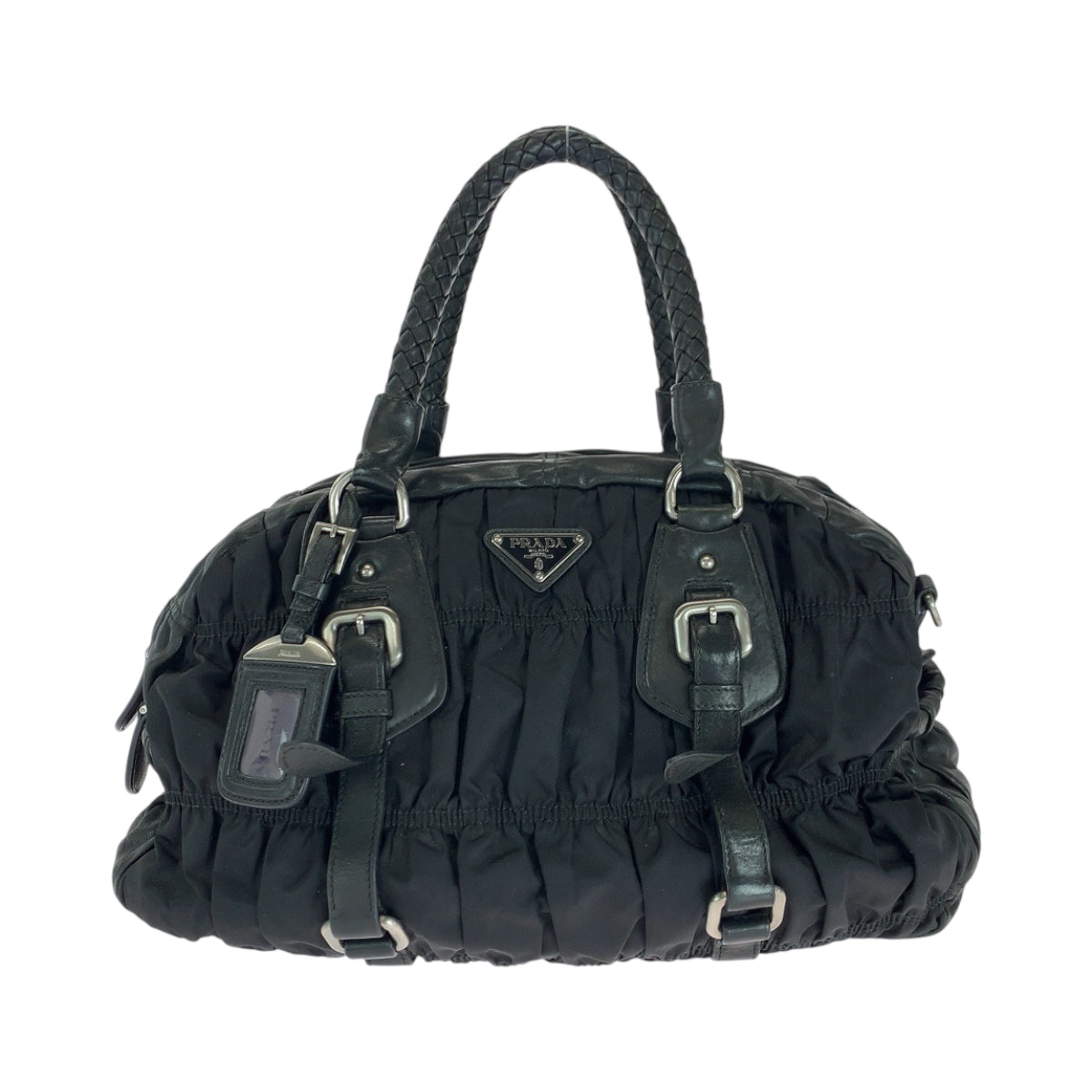 PRADA Handbag Nylon Black SilverMetal Handbag Shoulder Bag Test Triangle With logo Women Used Authentic