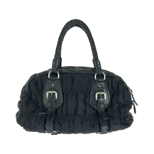 PRADA Handbag Nylon Black SilverMetal Handbag Shoulder Bag Test Triangle With logo Women Used Authentic