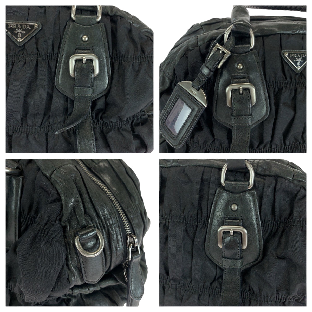 PRADA Handbag Nylon Black SilverMetal Handbag Shoulder Bag Test Triangle With logo Women Used Authentic