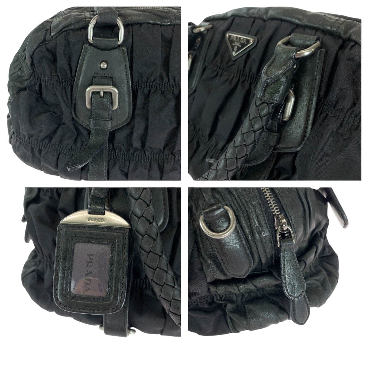 PRADA Handbag Nylon Black SilverMetal Handbag Shoulder Bag Test Triangle With logo Women Used Authentic