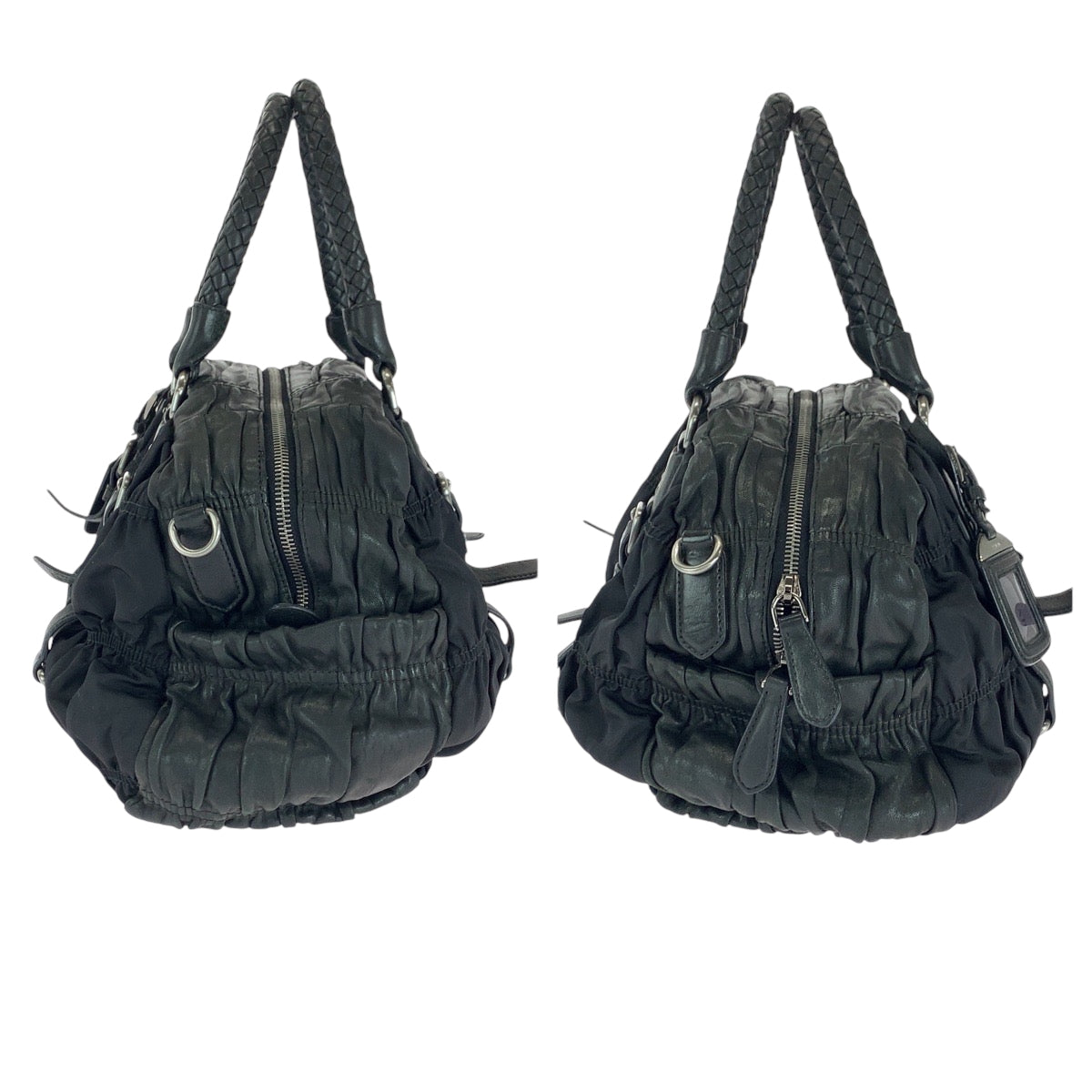PRADA Handbag Nylon Black SilverMetal Handbag Shoulder Bag Test Triangle With logo Women Used Authentic
