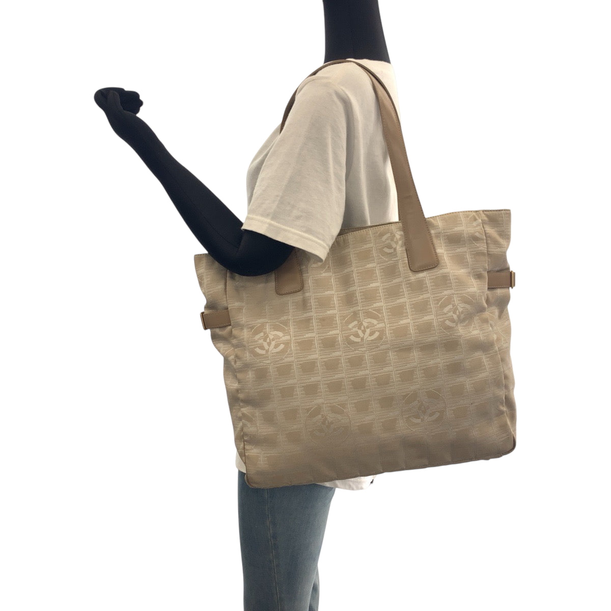 CHANEL Tote Bag Nylon Pink Beige Gold Metal Tote Bag Shoulder Bag New travel line GM COCO Mark Women Used Authentic