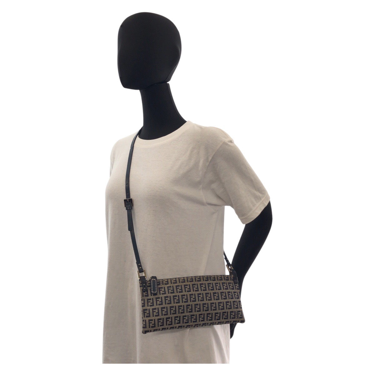 FENDI Shoulder Bag Canvas, Leather gray Shoulder Bag pochette Zucchino Women Used Authentic
