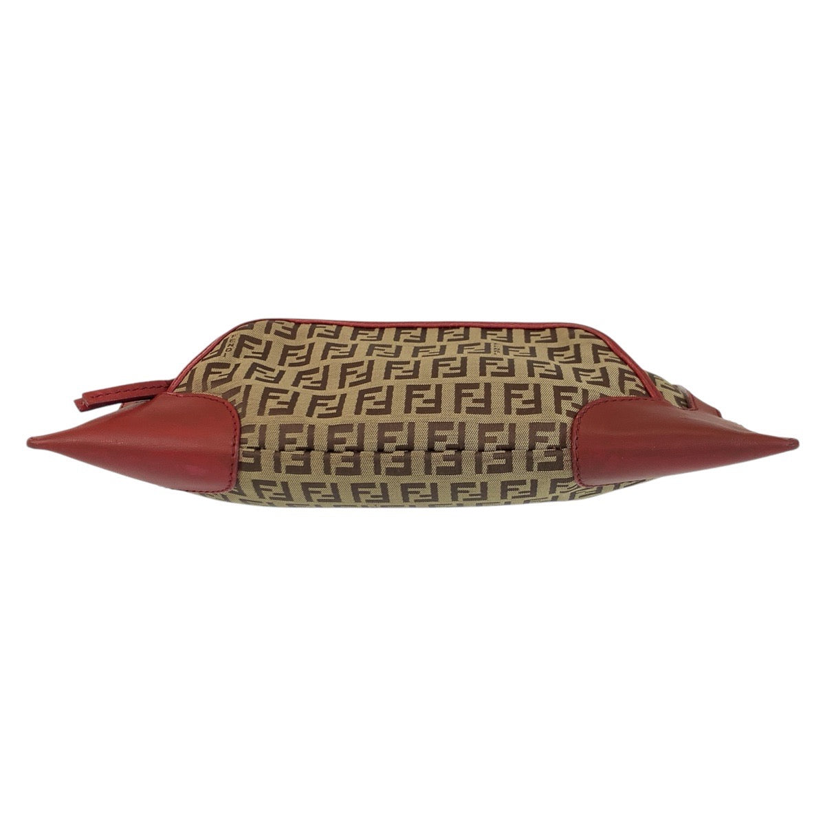 FENDI Handbag canvas Brown Red Gold Metal Zucchino