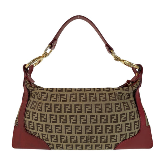 FENDI Handbag canvas Brown Red Gold Metal Zucchino