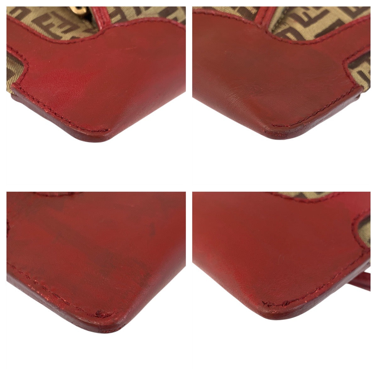 FENDI Handbag canvas Brown Red Gold Metal Zucchino