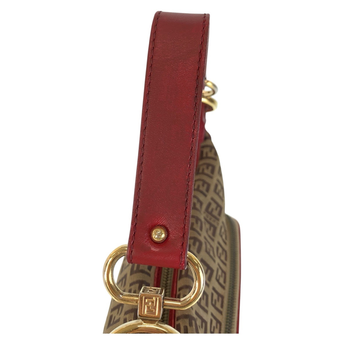 FENDI Handbag canvas Brown Red Gold Metal Zucchino