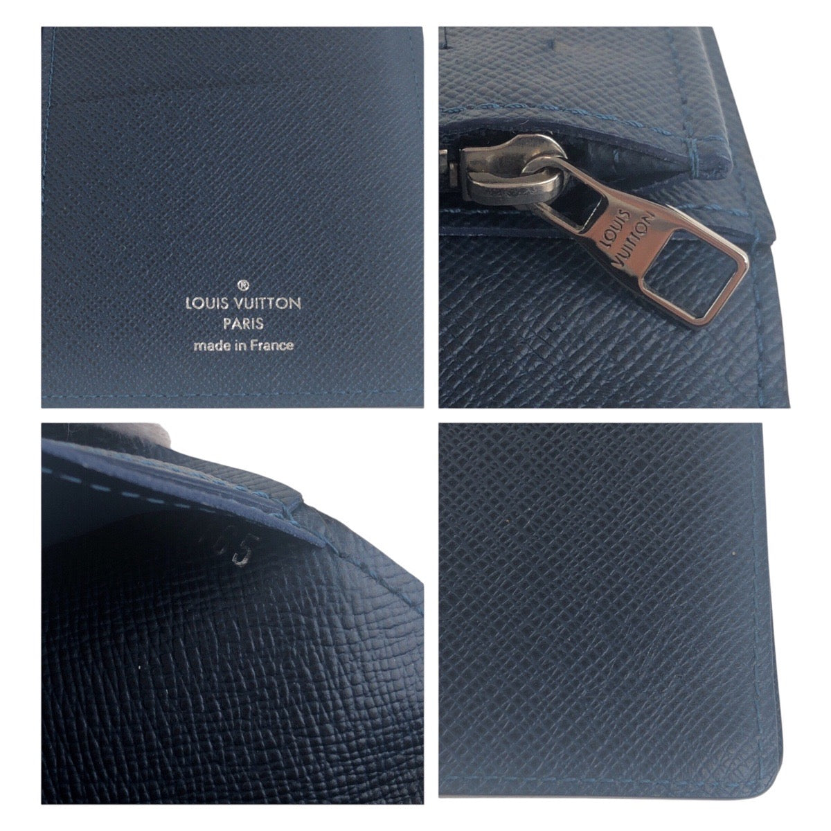 LOUIS VUITTON Long Wallet Purse M30501 leather Navy SilverMetal Long Wallet Purse Taiga Portefeuille Braza mens Used Authentic