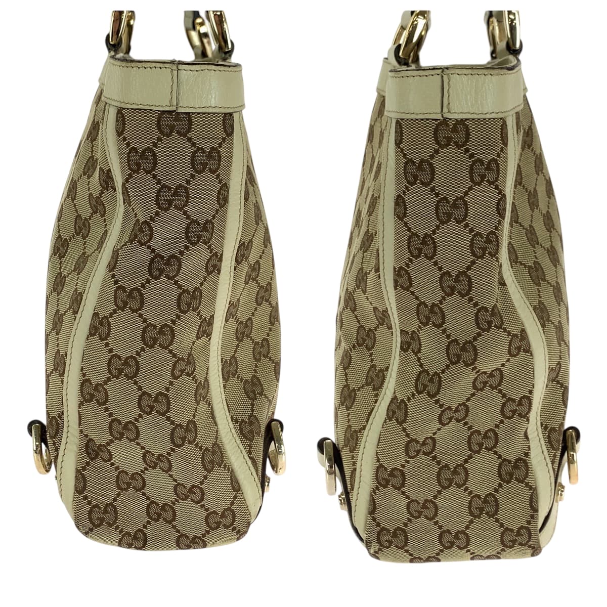 GUCCI Tote Bag 170004 GG canvas Beige Ivory Gold Metal Tote Bag handbag Women Used Authentic