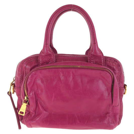 PRADA Tote Bag leather Pink Gold Metal Triangle With logo