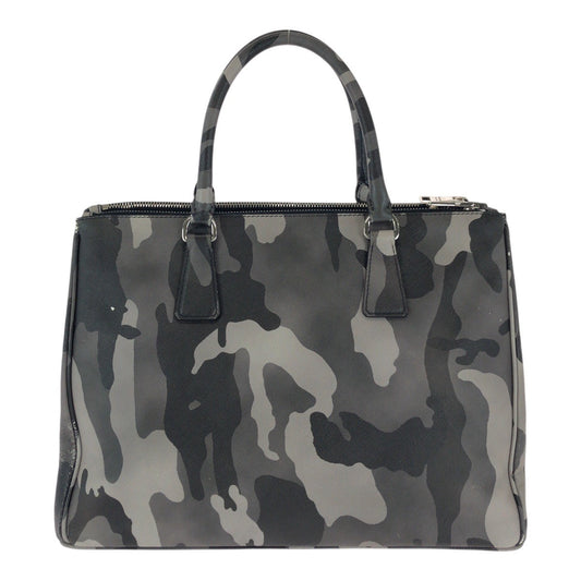 PRADA Handbag leather khaki Saffiano Camouflage Triangle With logo Women Used Authentic
