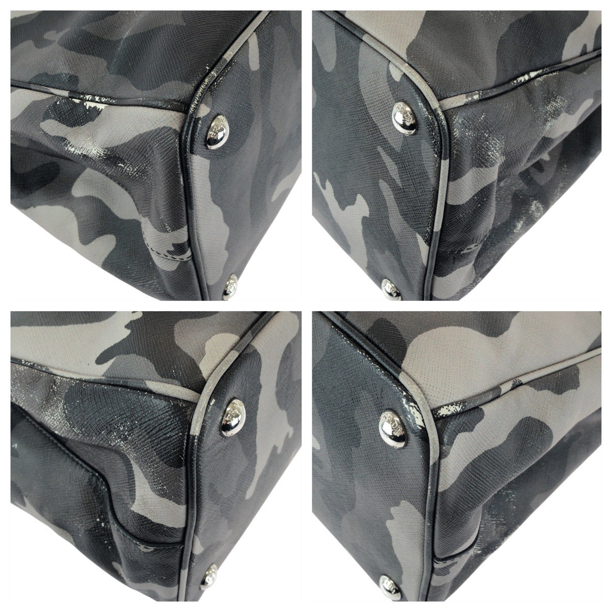 PRADA Handbag leather khaki Saffiano Camouflage Triangle With logo Women Used Authentic