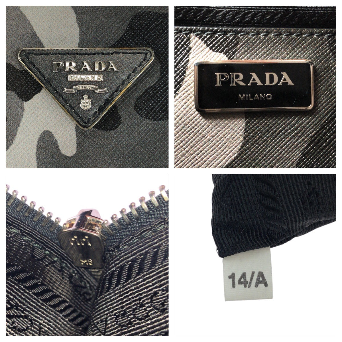 PRADA Handbag leather khaki Saffiano Camouflage Triangle With logo Women Used Authentic