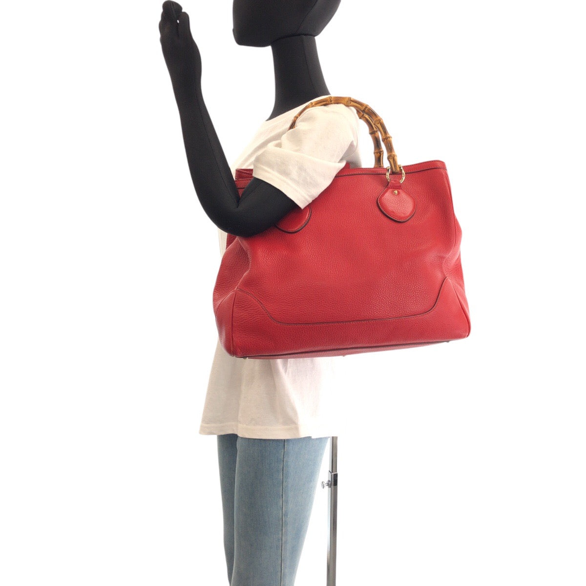 GUCCI Tote Bag 282317 leather Red Tote Bag handbag Bamboo Women Used Authentic