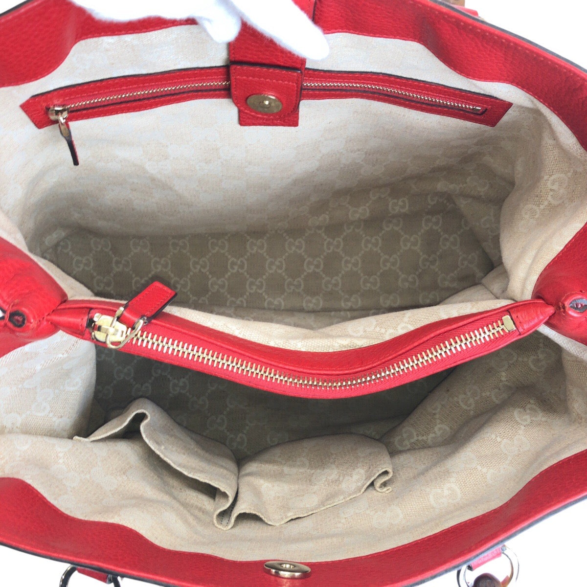GUCCI Tote Bag 282317 leather Red Tote Bag handbag Bamboo Women Used Authentic