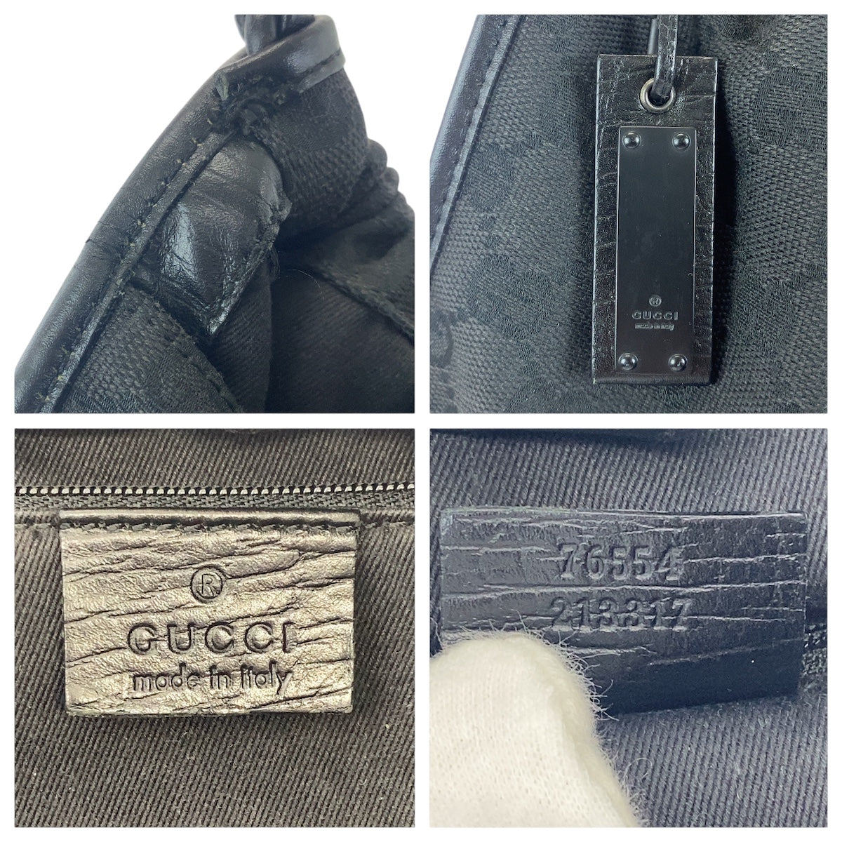 GUCCI Shoulder Bag 76554 GG canvas Black SilverMetal
