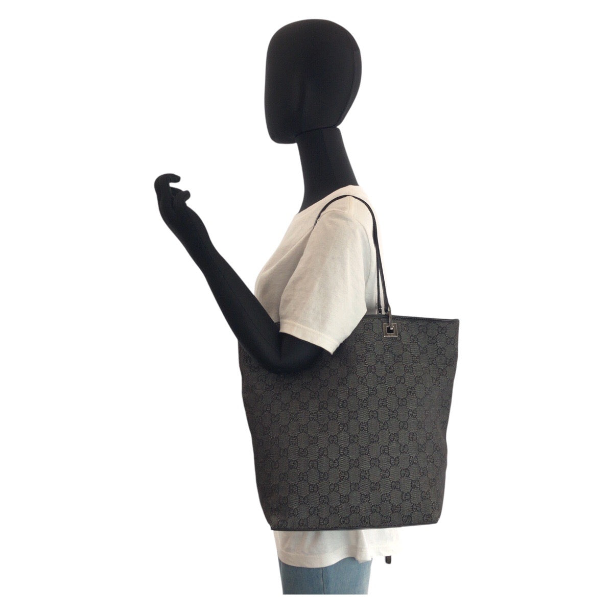 GUCCI Tote Bag 31243 GG canvas, leather Black black Tote Bag Shoulder Bag Women Used Authentic