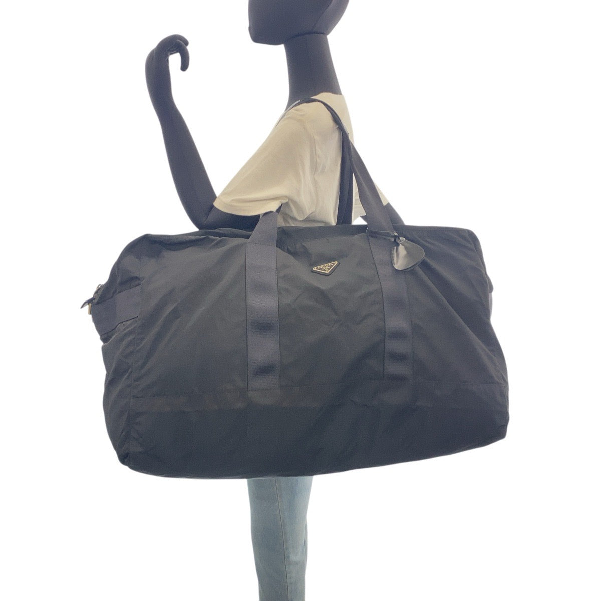 PRADA Boston Duffel bag Nylon Black SilverMetal Boston Duffel bag unisex Test Triangle With logo Women(Unisex) Used Authentic