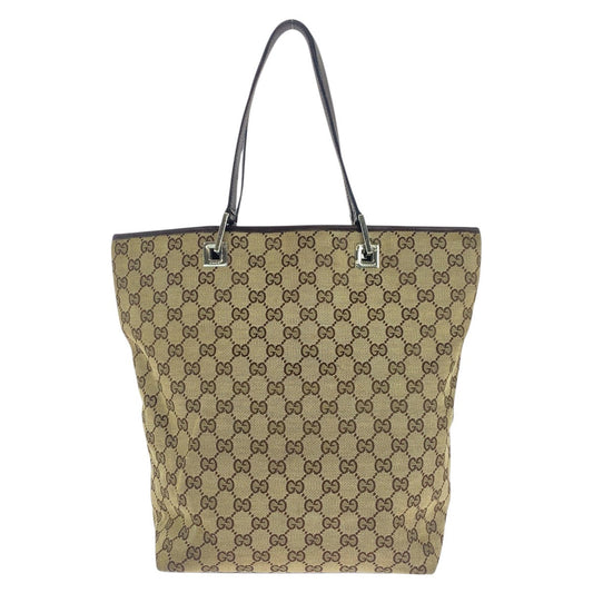 GUCCI Tote Bag 31243 GG canvas, leather Beige Brown Gold Metal Tote Bag Shoulder Bag Women Used Authentic
