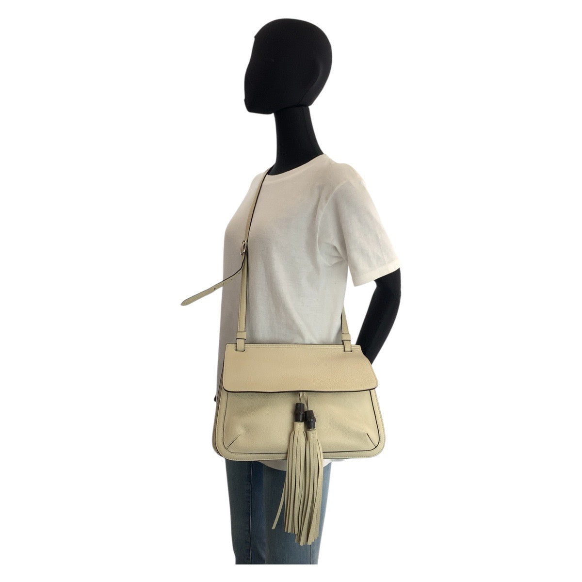 GUCCI Shoulder Bag 370826 leather Ivory SilverMetal Shoulder Bag Messenger bag Bamboo Daily Flap Women Used Authentic