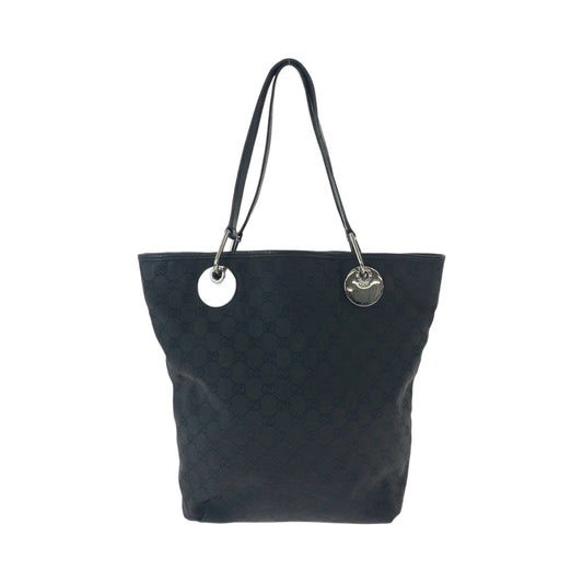 GUCCI Tote Bag 120836 GG canvas Black SilverMetal Tote Bag Shoulder Bag Women Used Authentic