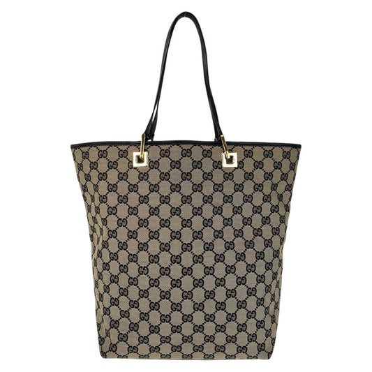 GUCCI Tote Bag 002 1098 GG canvas, leather Beige Black Gold Metal Tote Bag Shoulder Bag Women Used Authentic