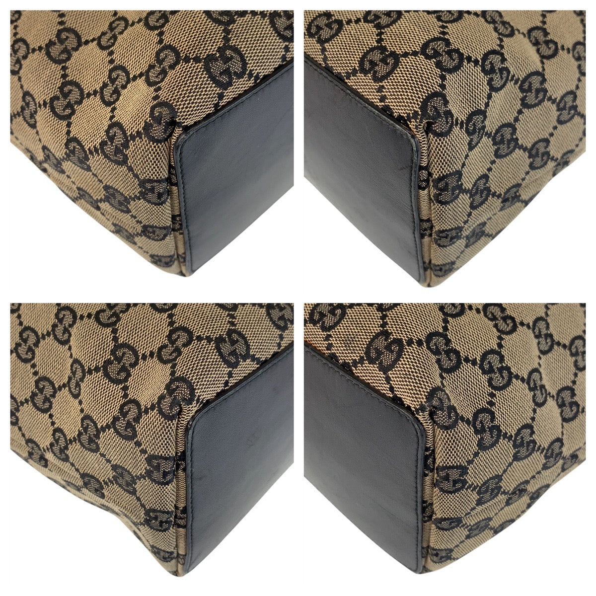 GUCCI Tote Bag 002 1098 GG canvas, leather Beige Black Gold Metal Tote Bag Shoulder Bag Women Used Authentic