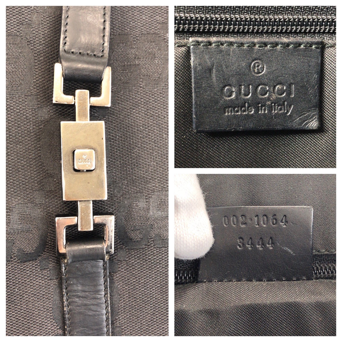GUCCI Tote Bag 002 1064 GG canvas, leather Black black Tote Bag Shoulder Bag Jackie GG Jumbo Women Used Authentic