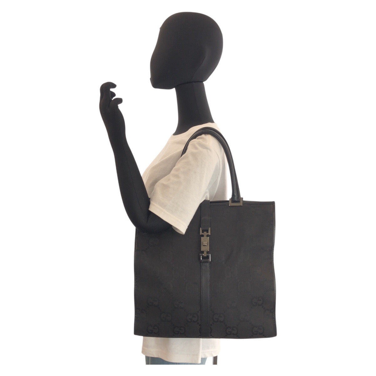 GUCCI Tote Bag 002 1064 GG canvas, leather Black black Tote Bag Shoulder Bag Jackie GG Jumbo Women Used Authentic