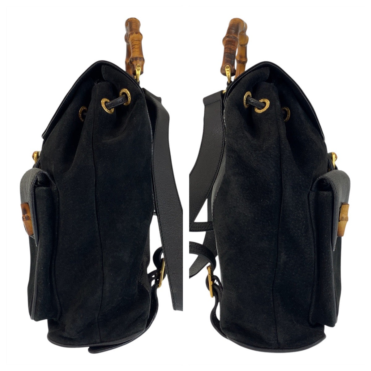 GUCCI Backpack 003 2058 0016 Suede, Leather Black GoldMetal Backpack Backpack Bamboo Women Used Authentic