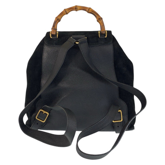 GUCCI Backpack 003 2058 0016 Suede, Leather Black GoldMetal Backpack Backpack Bamboo Women Used Authentic