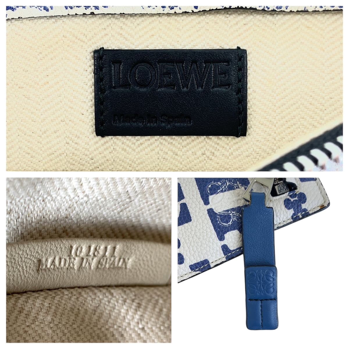 LOEWE Clutch bag leather Blue White SilverMetal Clutch bag business bag T pouch Women Used Authentic