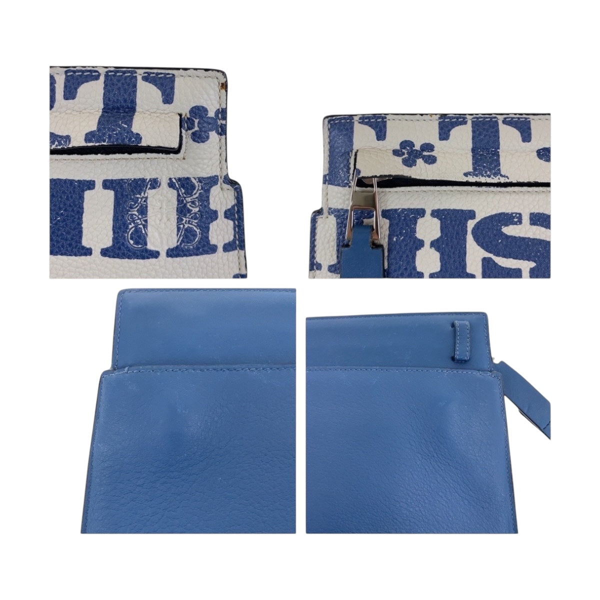 LOEWE Clutch bag leather Blue White SilverMetal Clutch bag business bag T pouch Women Used Authentic