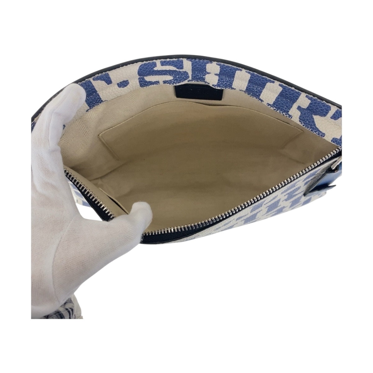 LOEWE Clutch bag leather Blue White SilverMetal Clutch bag business bag T pouch Women Used Authentic