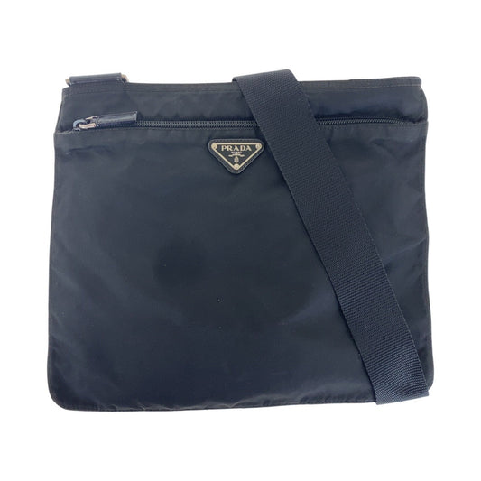PRADA Shoulder Bag Nylon Black SilverMetal Shoulder Bag pochette Test Triangle With logo Women Used Authentic