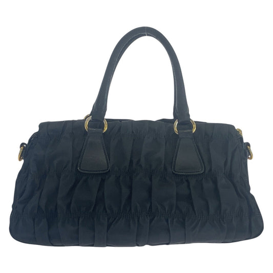 PRADA Shoulder Bag Nylon, Leather Black GoldMetal Shoulder Bag handbag Test Ruched Women Used Authentic