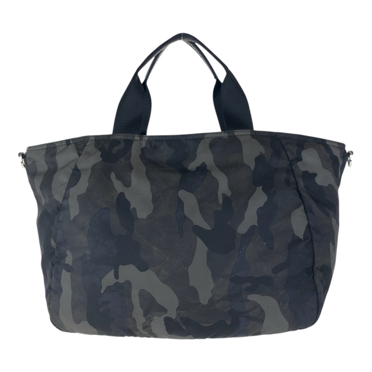 PRADA Tote Bag Nylon Khaki SilverMetal Tote Bag Shoulder Bag 2way Tessuto Camouflage Triangle With logo mens Used Authentic