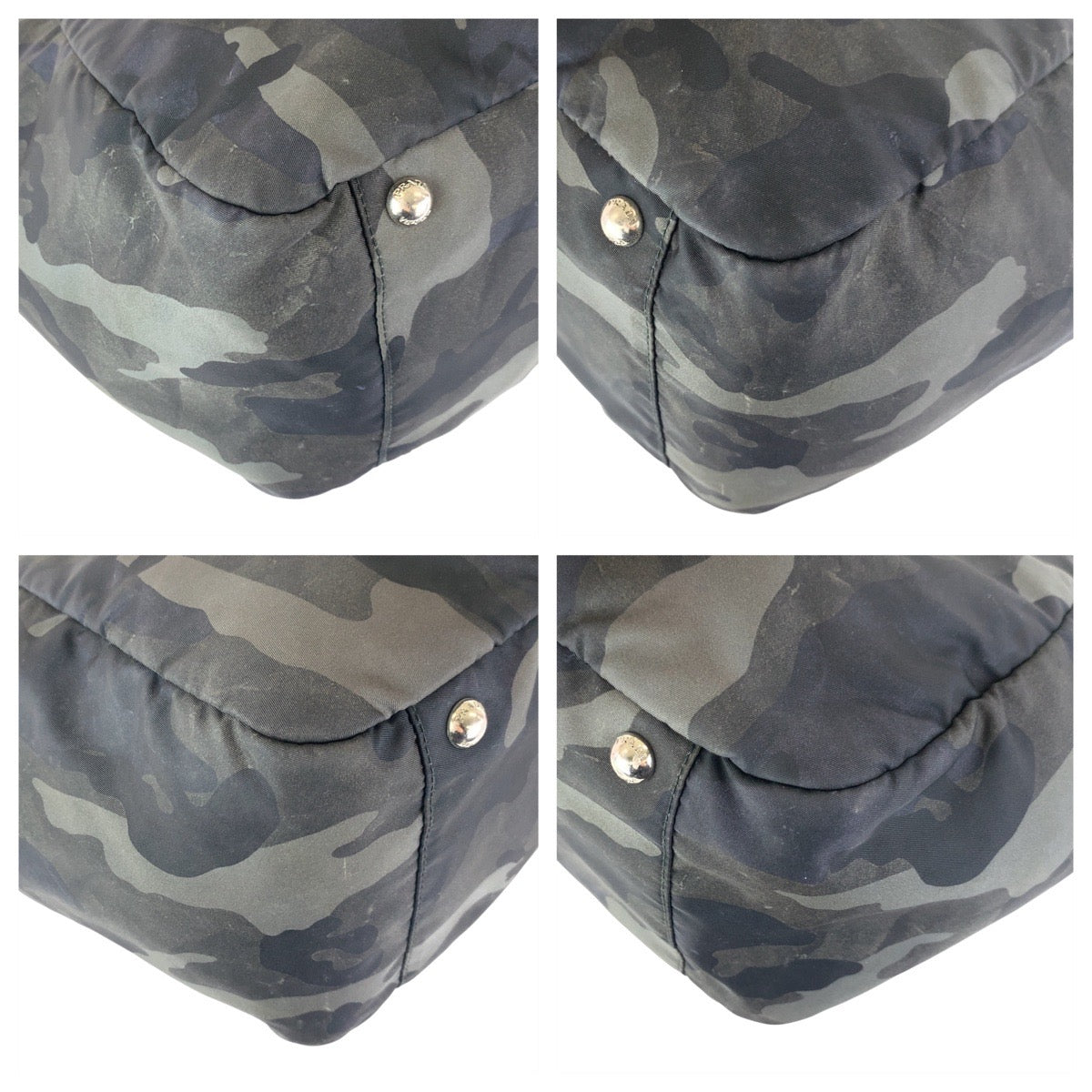 PRADA Tote Bag Nylon Khaki SilverMetal Tote Bag Shoulder Bag 2way Tessuto Camouflage Triangle With logo mens Used Authentic