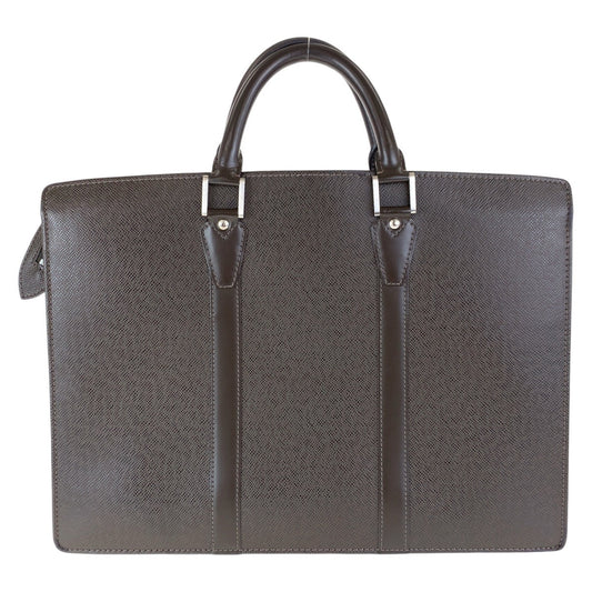 LOUIS VUITTON Business bag M30052 leather Grizzly Brown SilverMetal Business bag briefcase Taiga Porto Documan Rozan mens Used Authentic