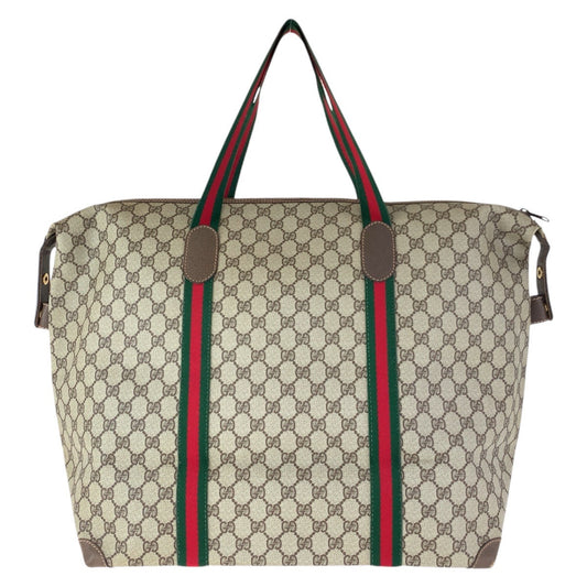 GUCCI Tote Bag 012 39 621 GG Supreme Canvas Beige Brown Gold Metal Sherry Line Old Gucci