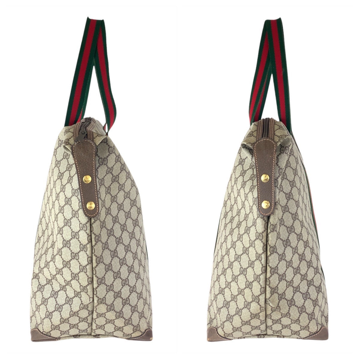 GUCCI Tote Bag 012 39 621 GG Supreme Canvas Beige Brown Gold Metal Sherry Line Old Gucci