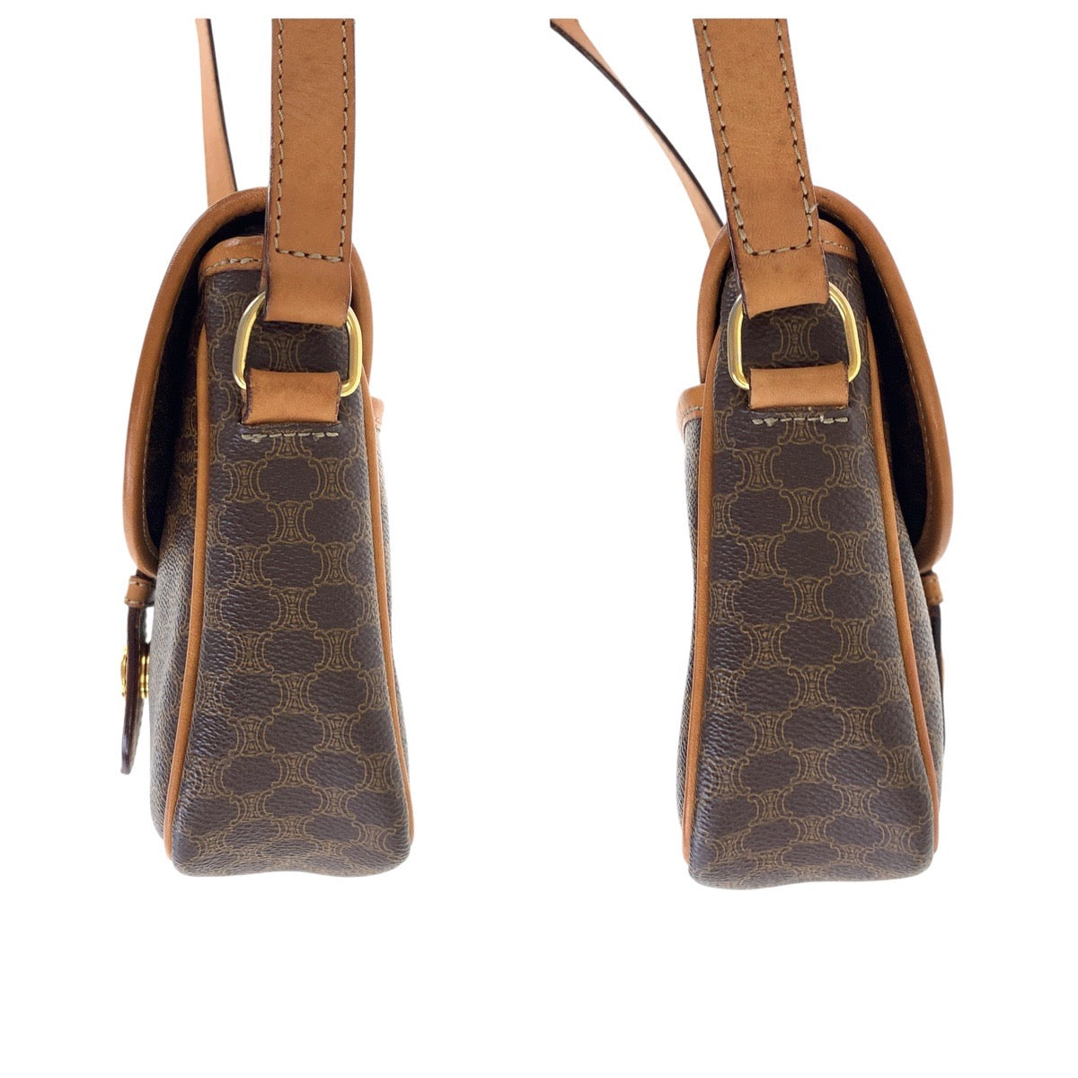 CELINE Shoulder Bag PVC, Leather Brown Gold Metal Shoulder Bag pochette Macadam Medal Women Used Authentic
