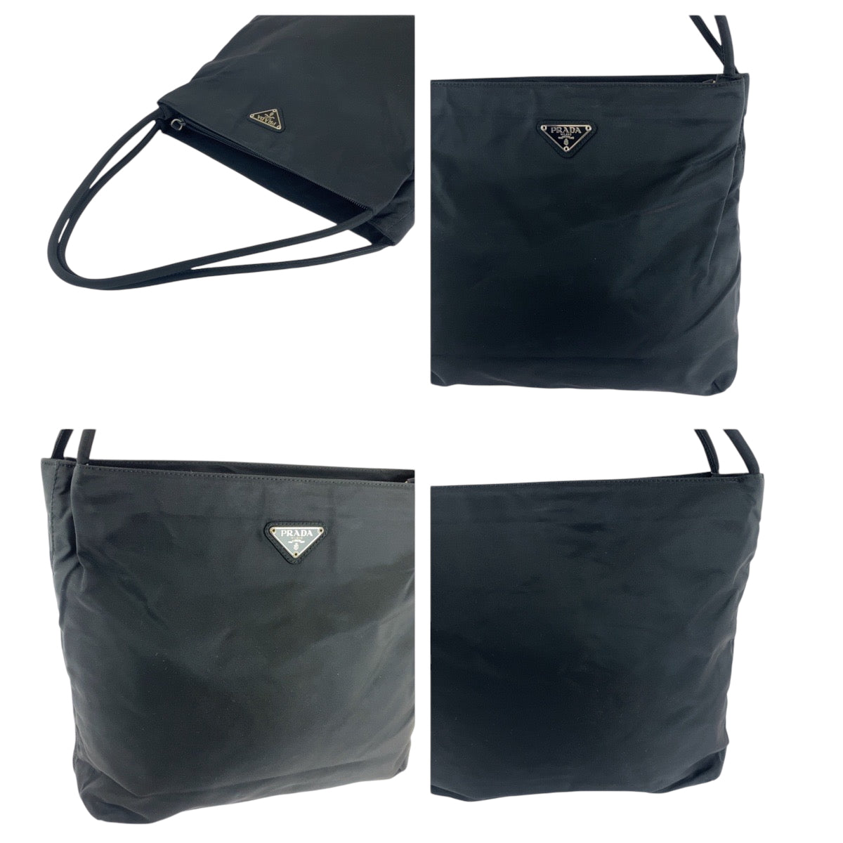 PRADA Shoulder Bag B6242 Nylon Black SilverMetal Shoulder Bag Tote Bag Test Triangle With logo Women Used Authentic