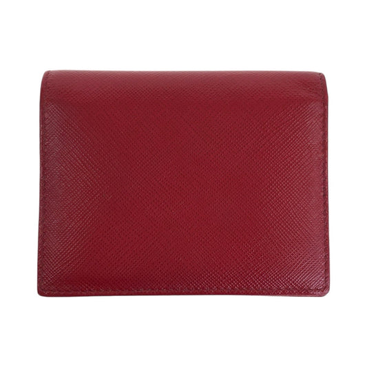 PRADA Bifold Wallet leather Red Gold Metal Folding wallet Compact wallet Safiano Women Used Authentic