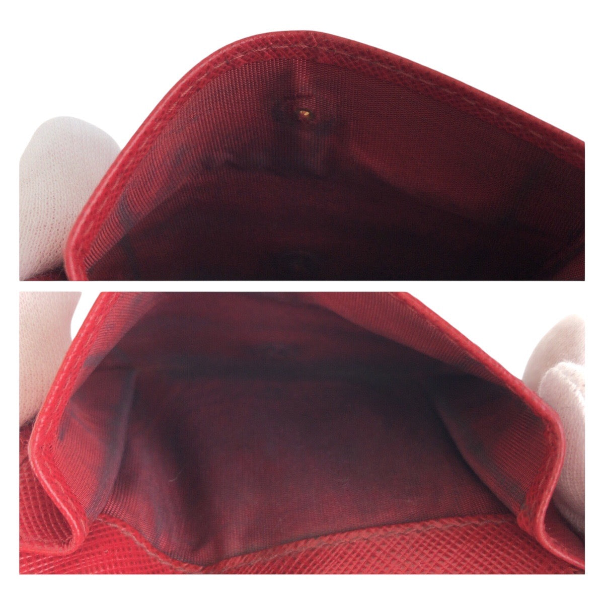 PRADA Bifold Wallet leather Red Gold Metal Folding wallet Compact wallet Safiano Women Used Authentic