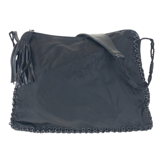 PRADA Shoulder Bag Nylon, Leather Black black Crossbody Shoulder Bag with Fringe Women Used Authentic