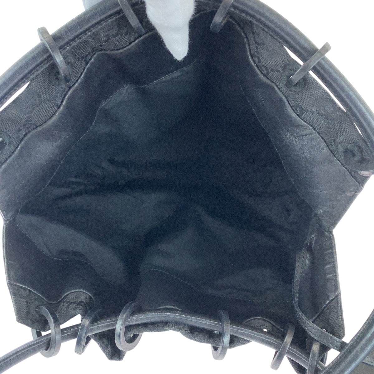 GUCCI Shoulder Bag 90644 GG canvas Black Black Metal Drawstring Shoulder Bag Handbag Women Used Authentic