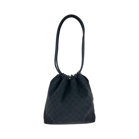 GUCCI Shoulder Bag 90644 GG canvas Black Black Metal Drawstring Shoulder Bag Handbag Women Used Authentic
